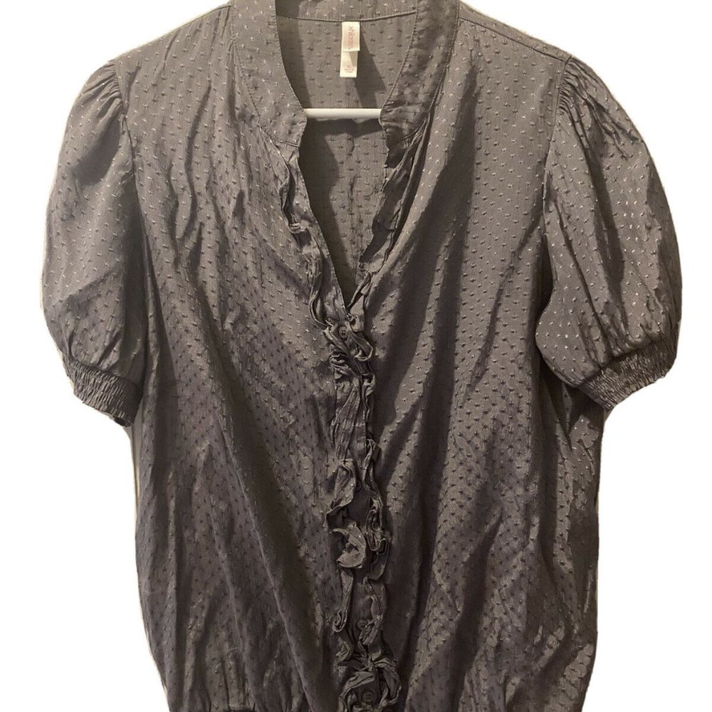 Ruffled and Classic Button Up Periwinkle Top